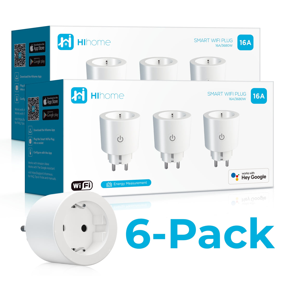 Smart Plug WiFi 16A with energy meter - 6-pack - Hihome