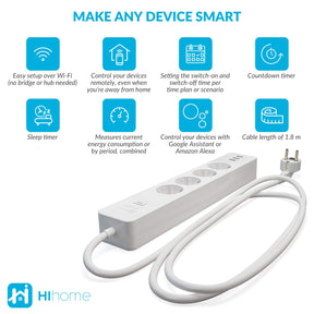 Hihome WiFi Smart Power Strip 16A - with energy metering and USB WPS-4UEM