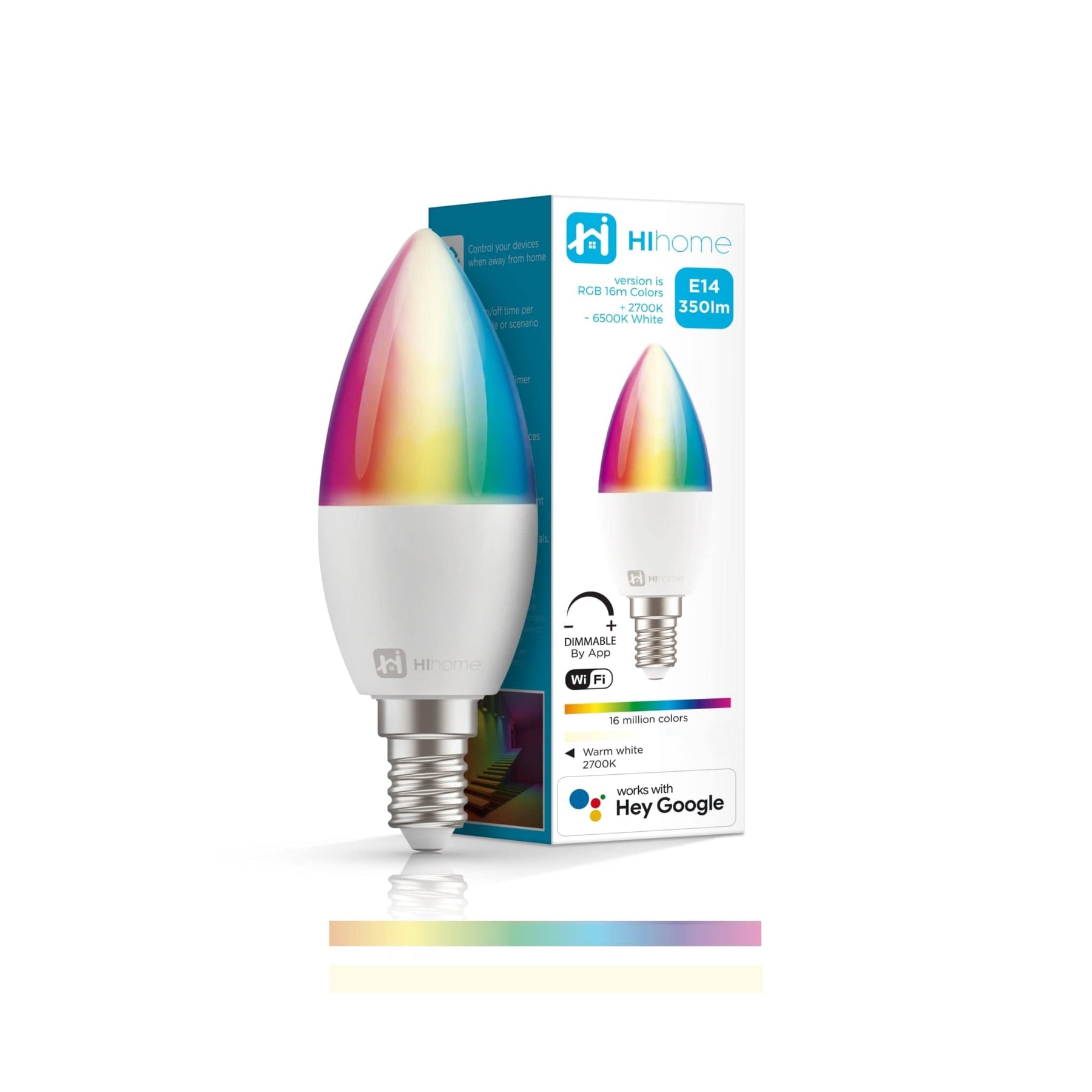 Hihome Smart LED WiFi RGB + Warm White (2700K) candle E14